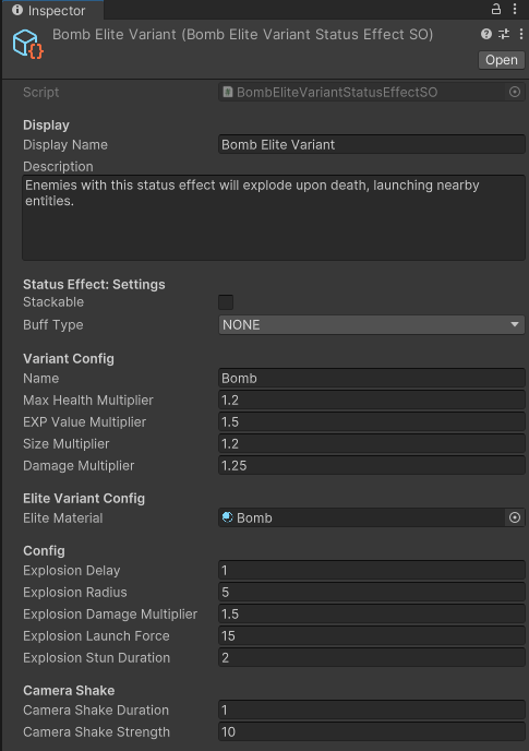 Bomb status effect scriptable object